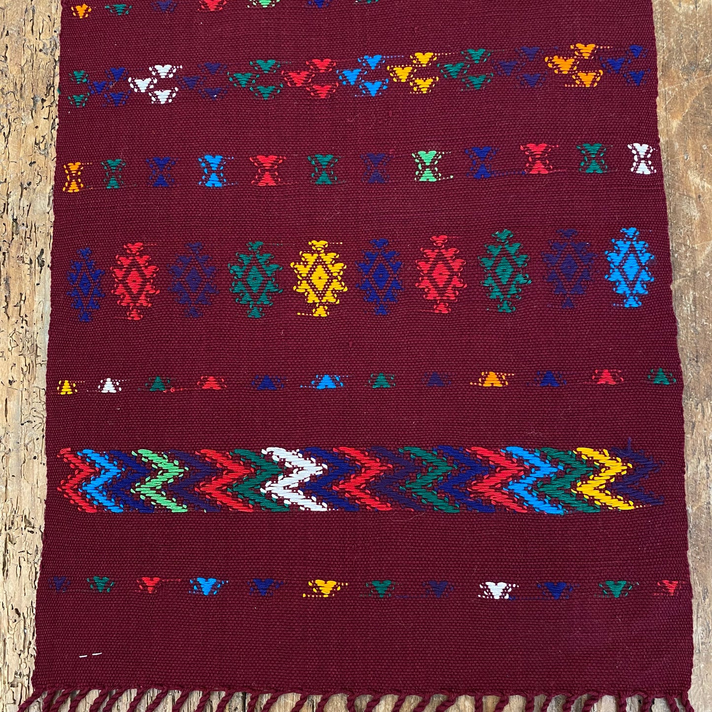 Woven Table Runner with Geometric Design from Guatemala- Burgundy B