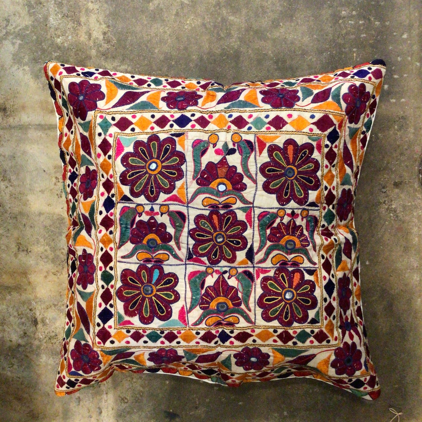 Vintage Rabari Embroidered Pillow