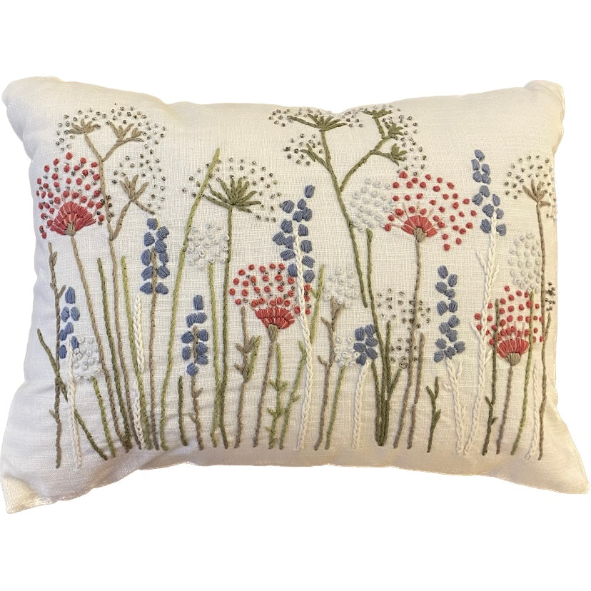 Embroidered Flower Meadow Pillow