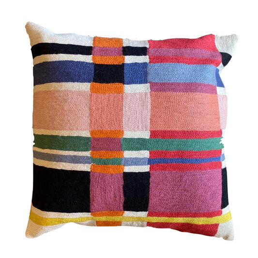 Multicolor Tartan Chainstitch Pillow