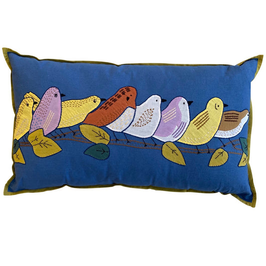 Birds on a Limb Pillow—Dark Blue