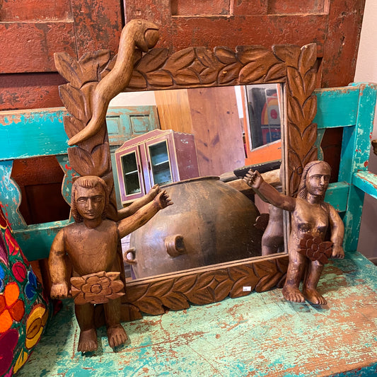 Adam and Eve Wooden Mirror from Guatemala