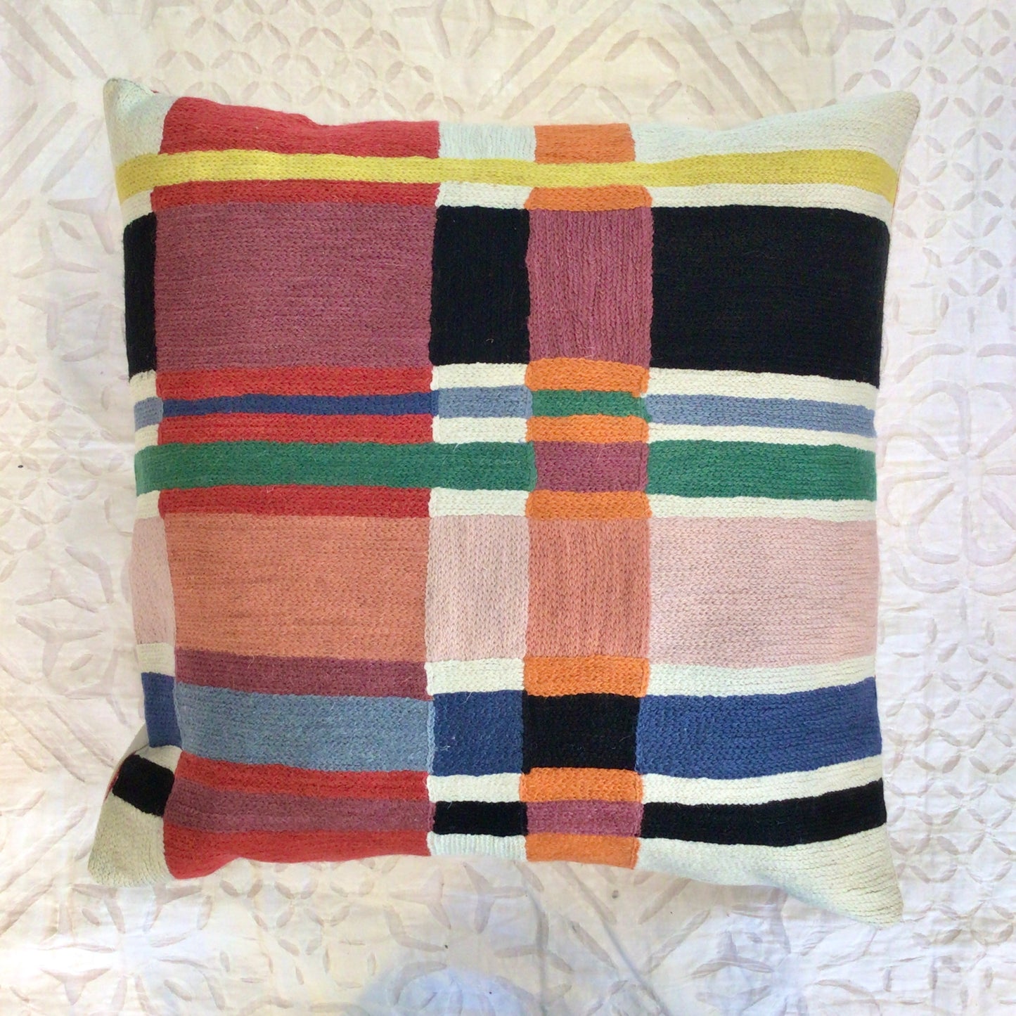 Multicolor Tartan Chainstitch Pillow