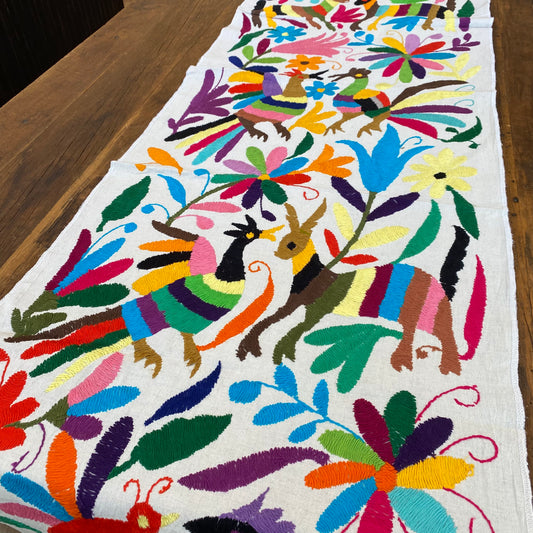Large Otomi Runner- Multicolor with Flowers and Animals- J