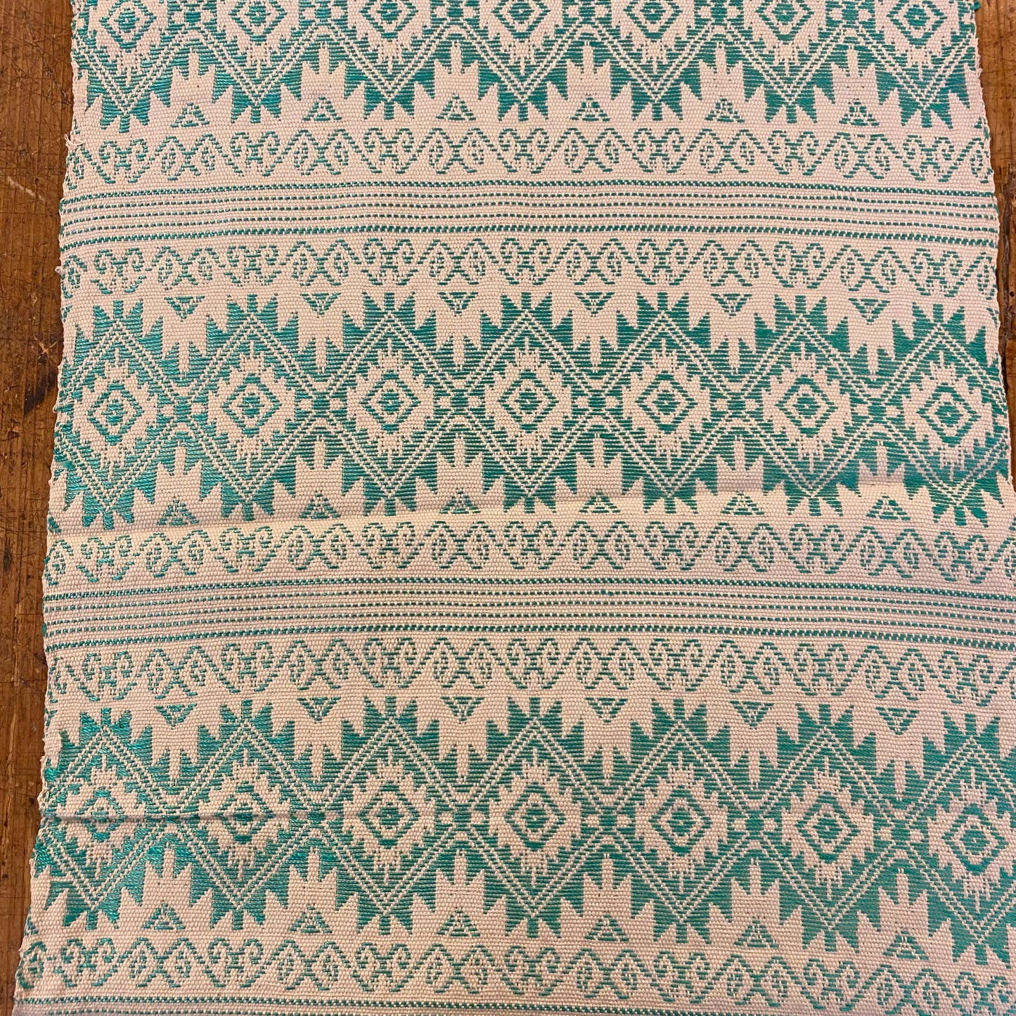 Comalapa Table Runner from Guatemala- White and Turquoise