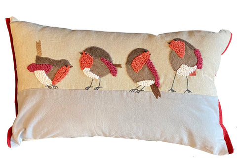Robins/Birds Grey Lumbar Pillow