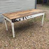 Old Mexican White Painted Wood Dining Table