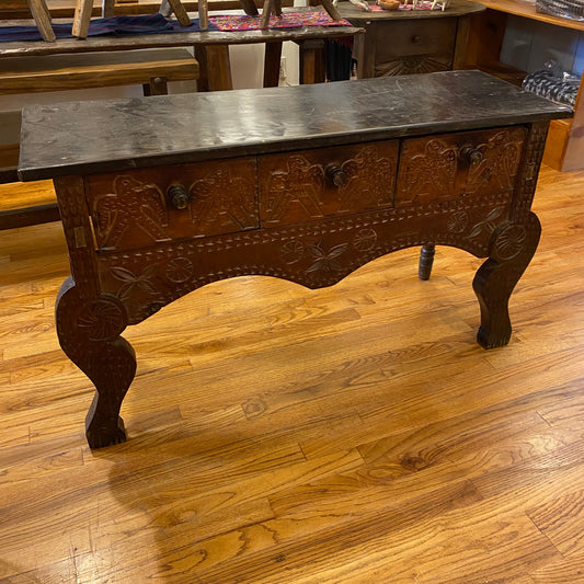 Wooden Console Table with Drawers and Carved Detail from Guatemala