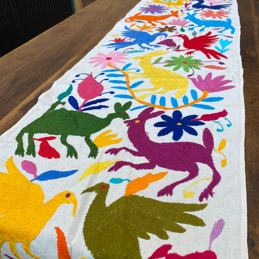 Large Otomi Runner- Multicolor with Flowers and Animals- H