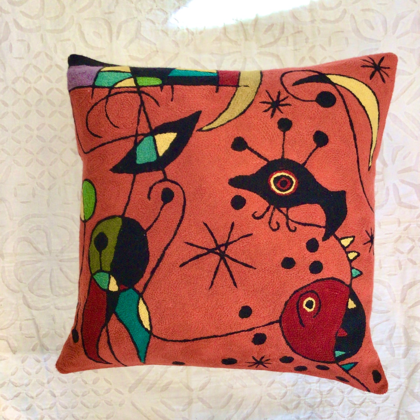 Miro Kite Flying Red Chainstitch Pillow