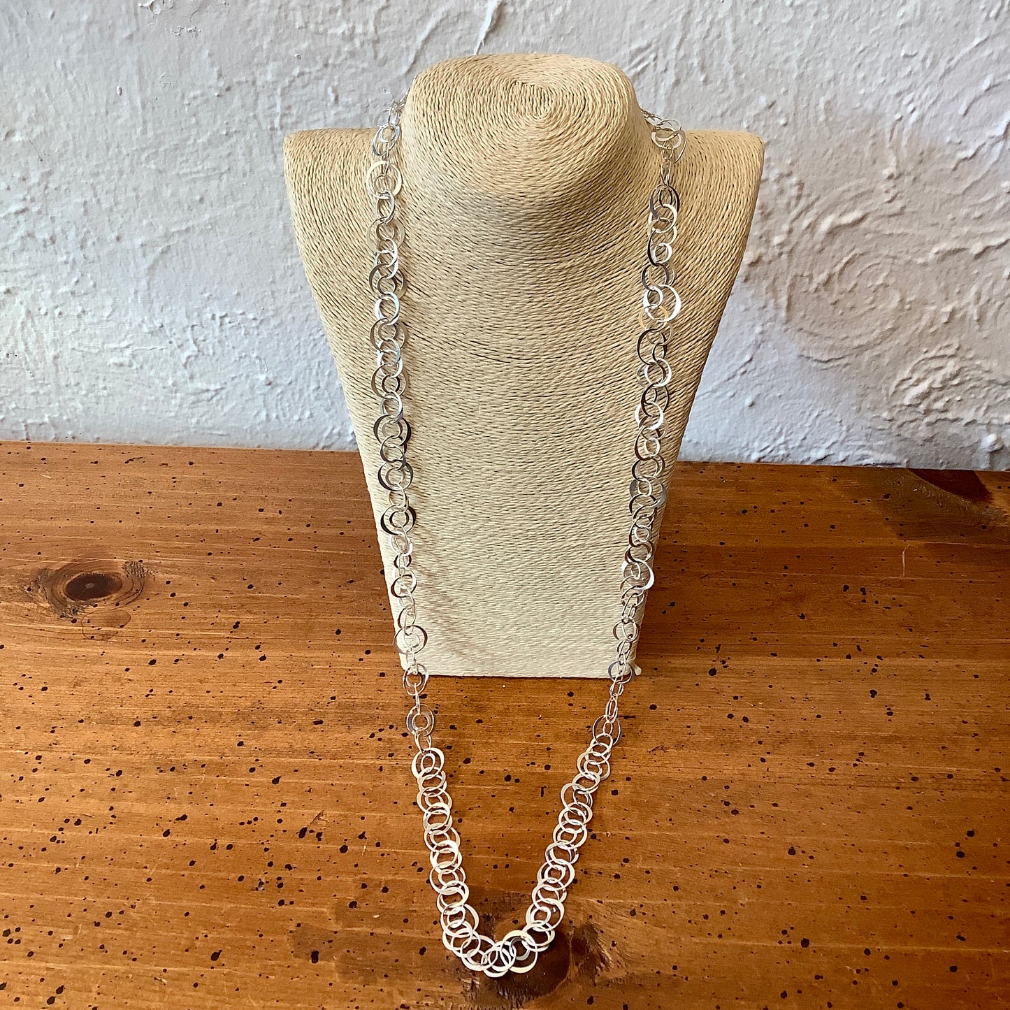 Taxco Double-Circle Hammered Chain Sterling Silver Necklace