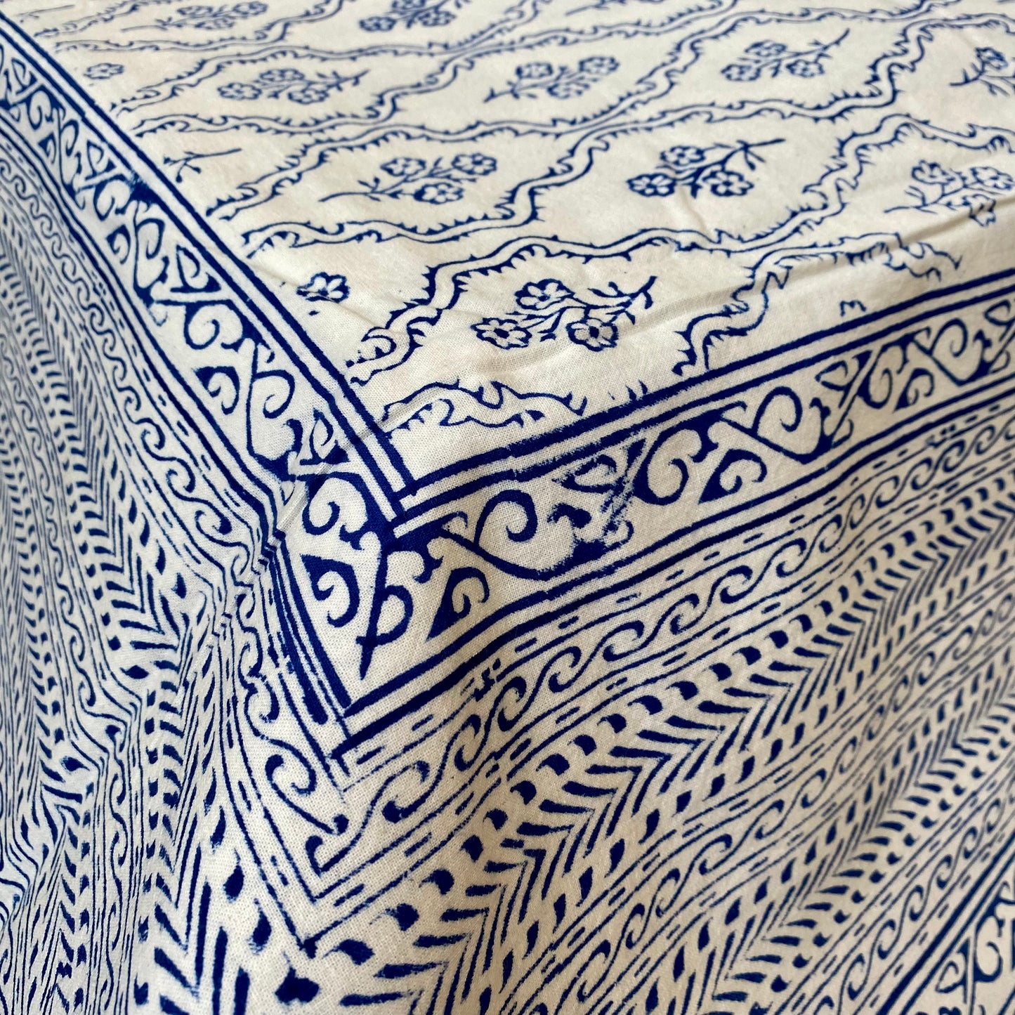 Trellis Blue Tablecloth- 86” Round