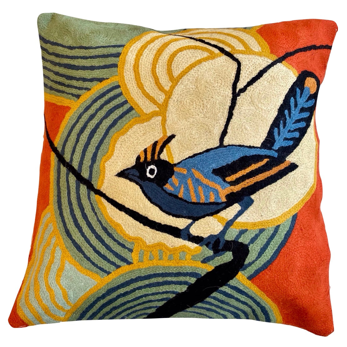 Art Deco Bird Chainstitch Pillow