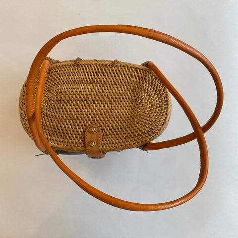 Vintage Rattan Woven Straw Flat Basket # 1