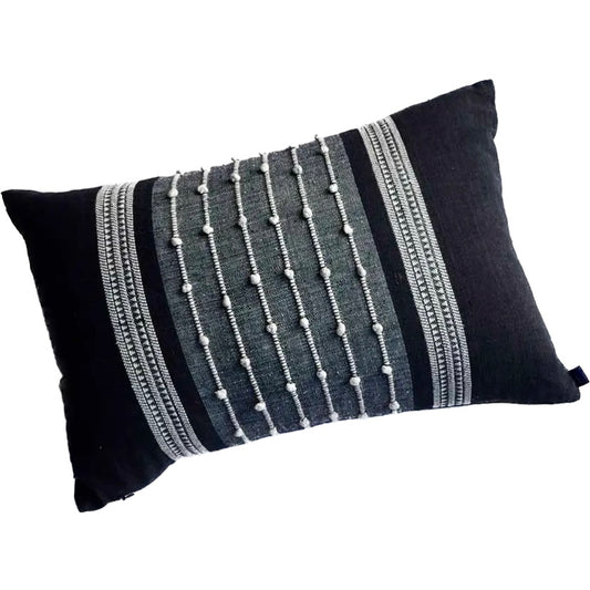 Hand Woven Black Textured Throw Pillow 12”x18”