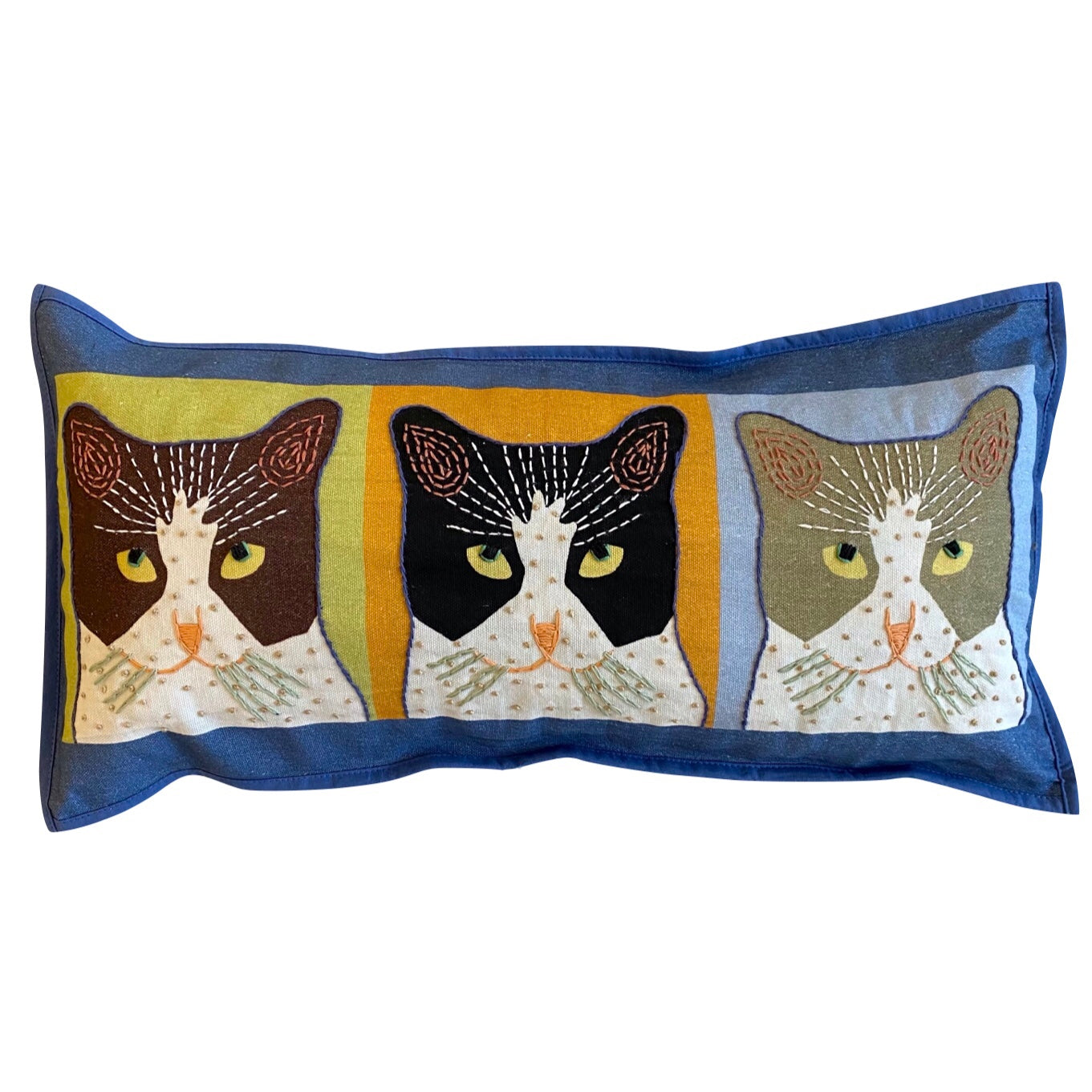 Tom Dick Harry Cat Pillow - Blue