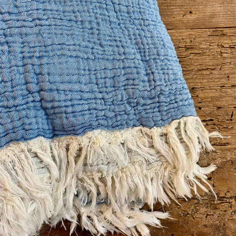 Crinkled Muslin Bed Blanket from Turkey-Blue