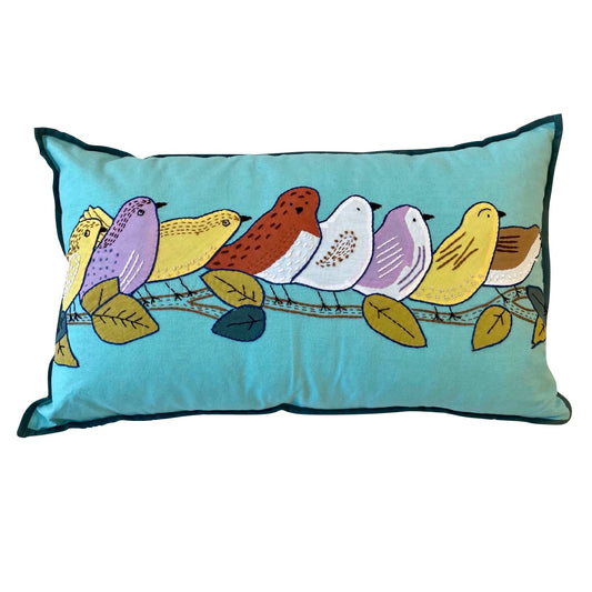 Birds on a Limb Pillow—Aqua