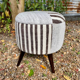 Small Round Ottoman/Footstool-Stripes and Gray
