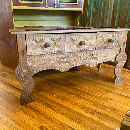 Wooden Console Table with Drawers and Carved Details from Guatemala