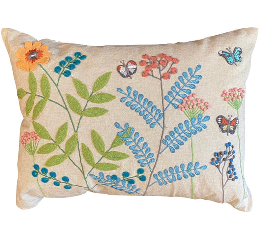 Country Garden Appliqué Embroidered Pillow