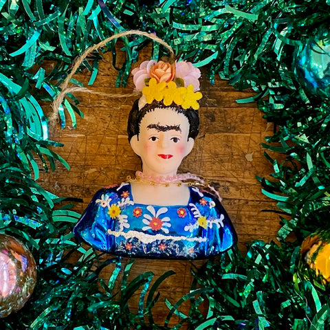 Frida Kahlo Glass Ornament - Blue