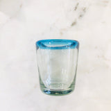 Mexican Glass V-shaped Tumbler - Teal Rim