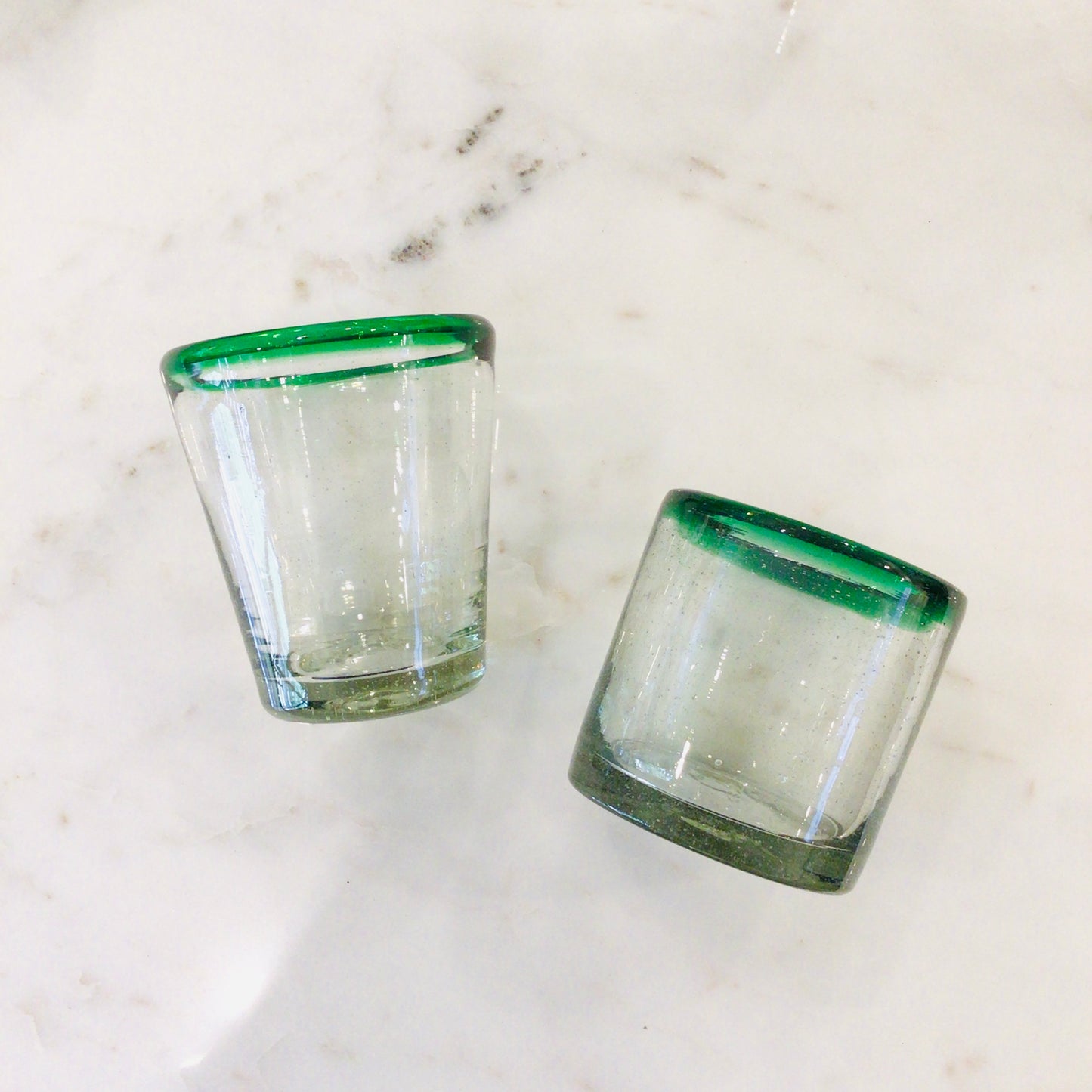 Mexican Glass V-shaped Tumbler - Green Rim