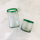 Short Mexican Glass Tumbler - Green Rim