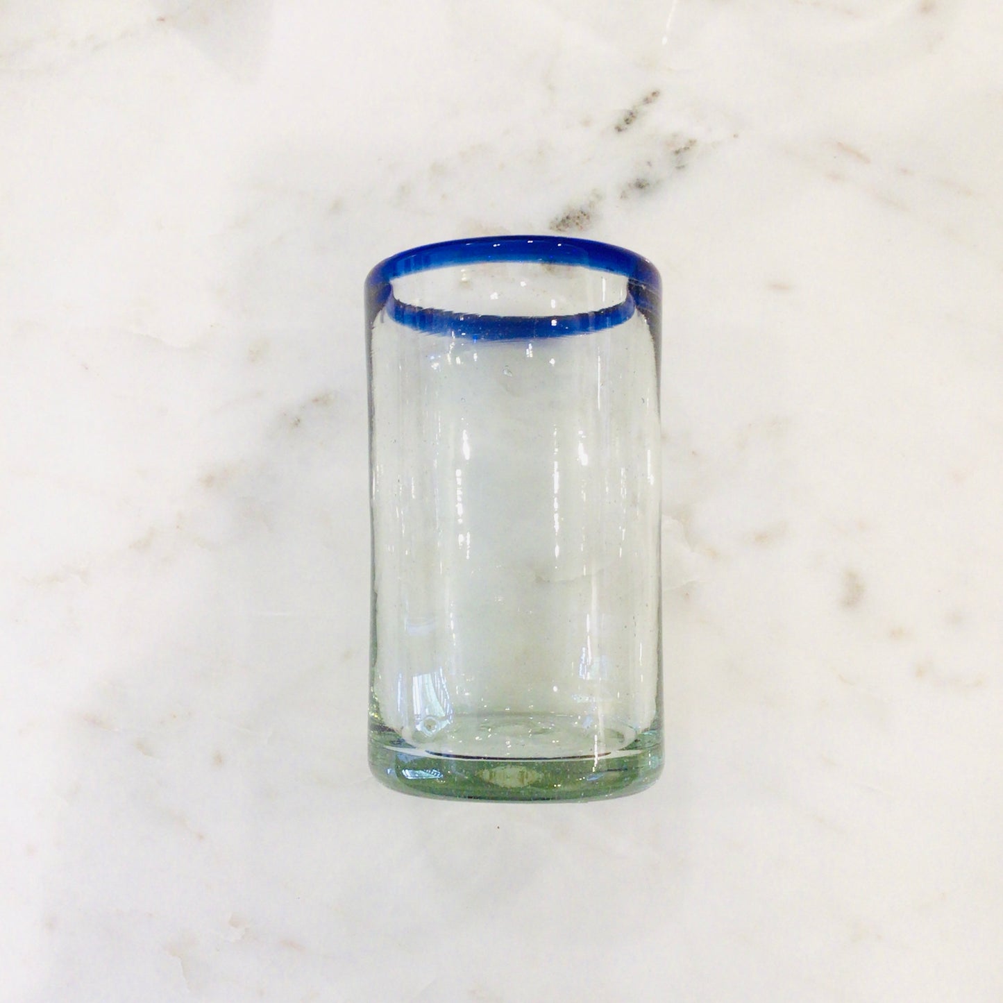 Tall Mexican Glass Tumbler - Blue Rim