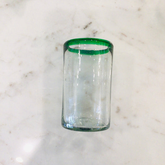 Tall Mexican Glass Tumbler - Green Rim