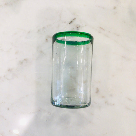 Tall Mexican Glass Tumbler - Green Rim