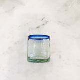 Short Mexican Glass Tumbler - Blue Rim