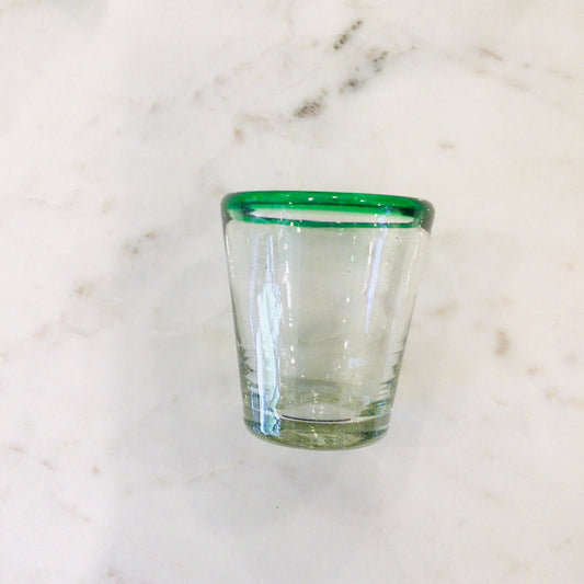 Mexican Glass V-shaped Tumbler - Green Rim