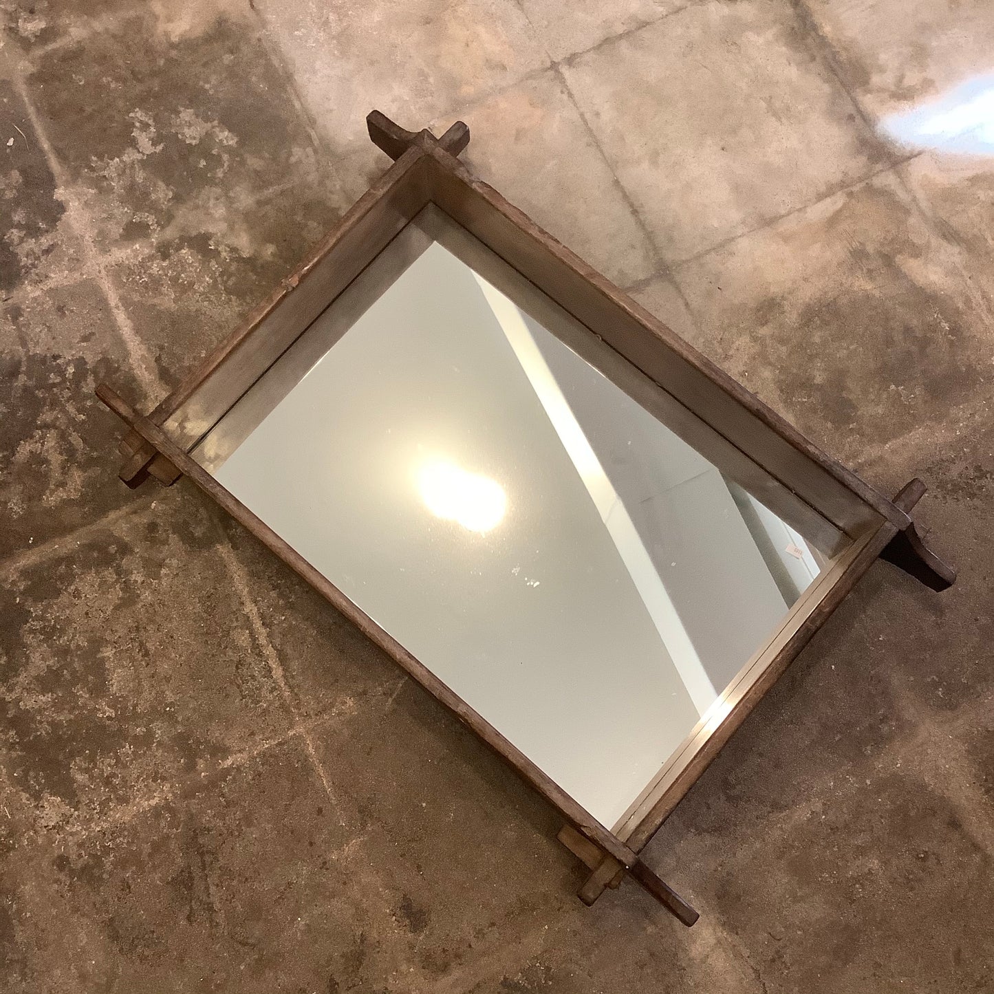 Wooden Adobe Mold - Turned Mirror from Guatemala