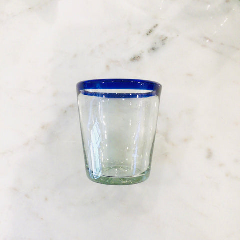 Mexican Glass V-shapd Tumbler - Blue Rim
