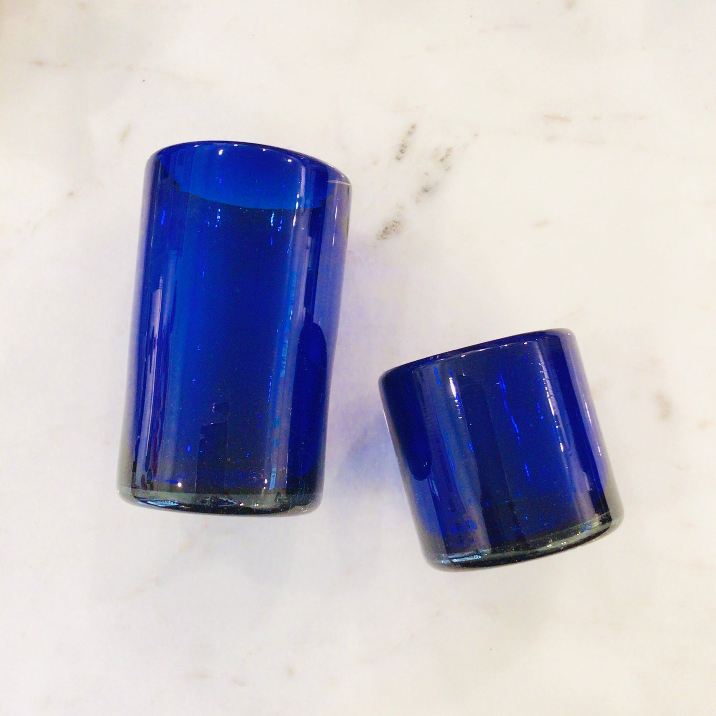 Tall Mexican Glass Tumbler - Solid Blue