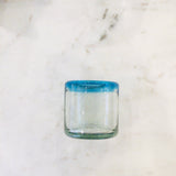 Short Mexican Glass Tumbler - Teal Rim